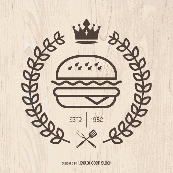 596x597 Illustrated Burger Logo, With Crown And Laurel Wreath. Simple