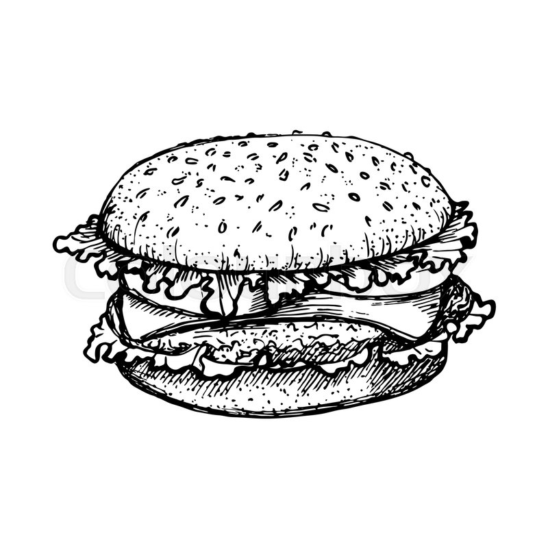 800x800 Sketch Hamburger Or Burger Vector Logo Design Template. Fast Food