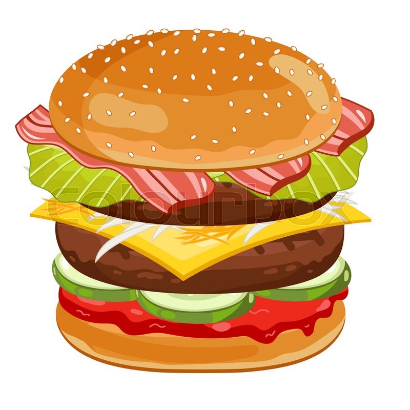 800x800 Vector Burger Isolated On White Background. All Ingredients In The
