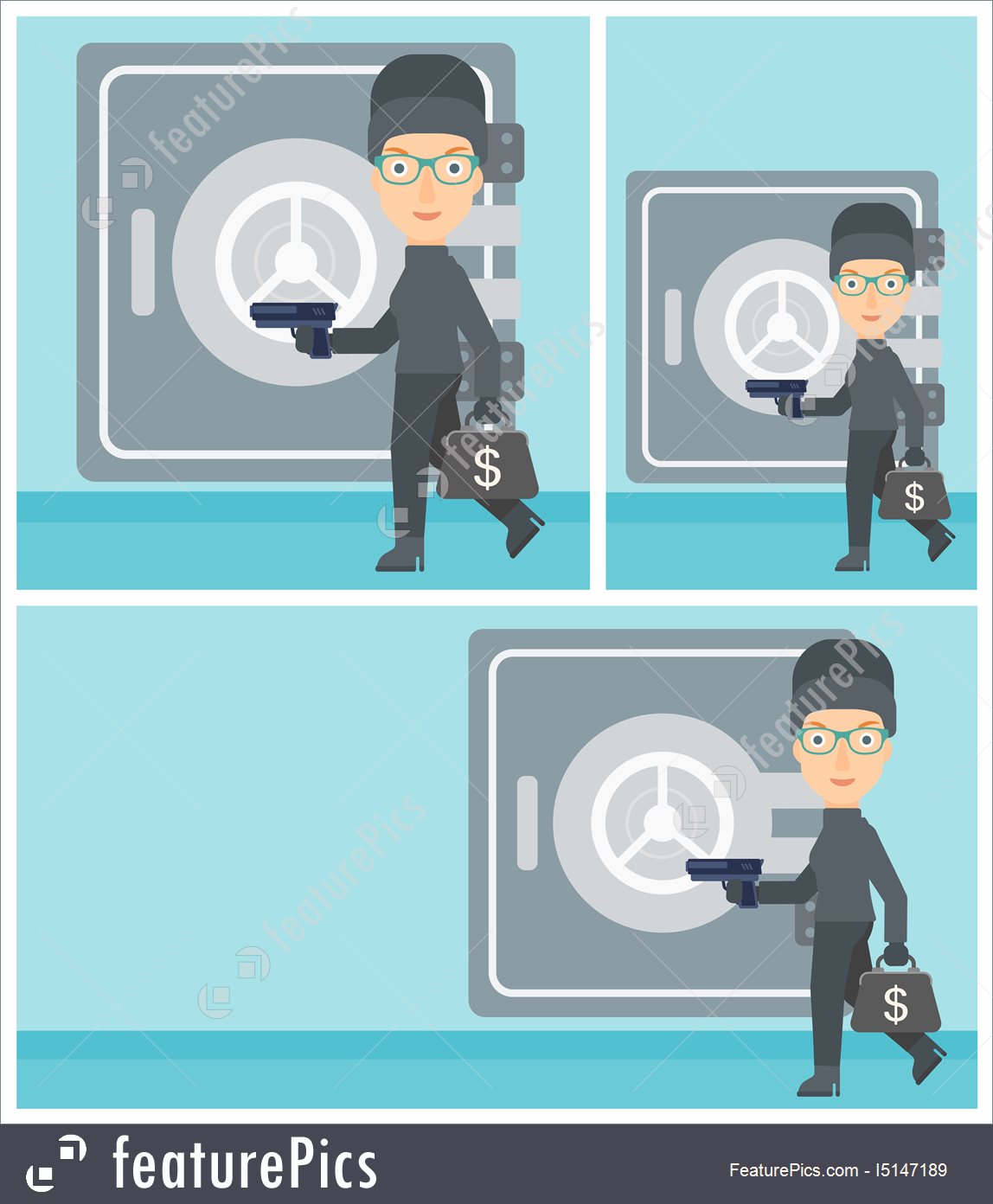 1148x1392 Burglar With Gun Near Safe Vector Illustration.