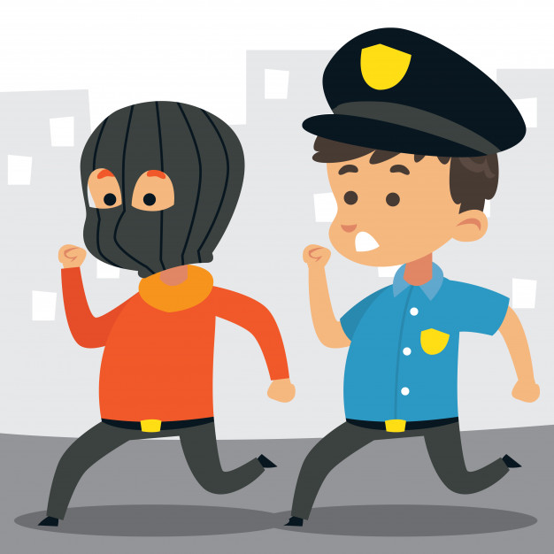 626x626 Cute Little Police Officer Chasing A Burglar Vector Premium Download