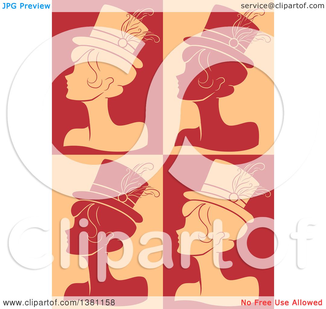 1080x1024 Clipart Of Silhouetted Burlesque Women Wearing Hats Over Tan And