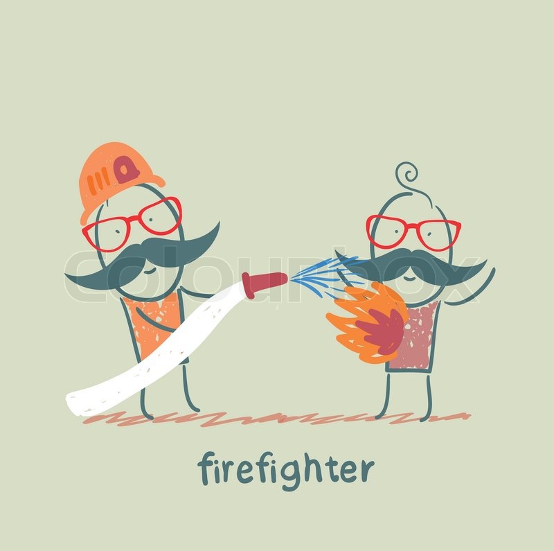 800x795 Firefighter Quenches A Burning Man Stock Vector Colourbox