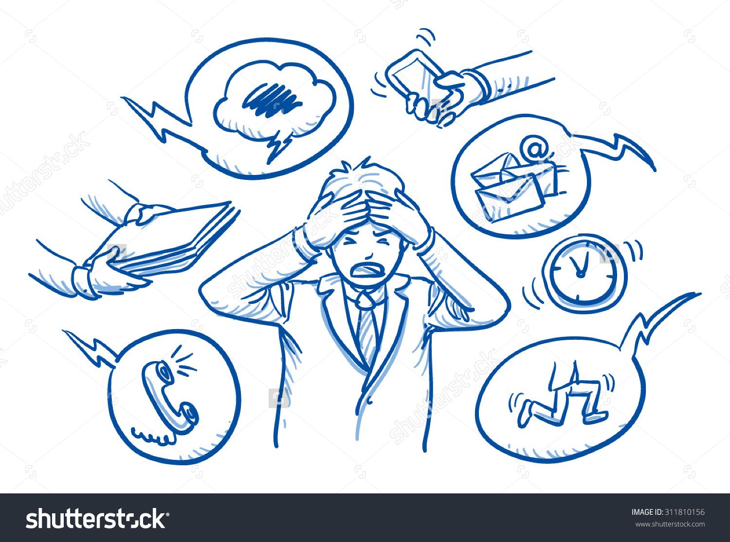 1500x1115 Business Man Holding His Head In Pain, Surrounded By Work Icons