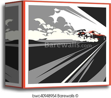443x390 Canvas Print Of Burnout Car, Japanese Drift Sport, Street Racing