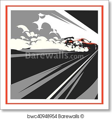 362x382 Art Print Of Burnout Car, Japanese Drift Sport, Street Racing