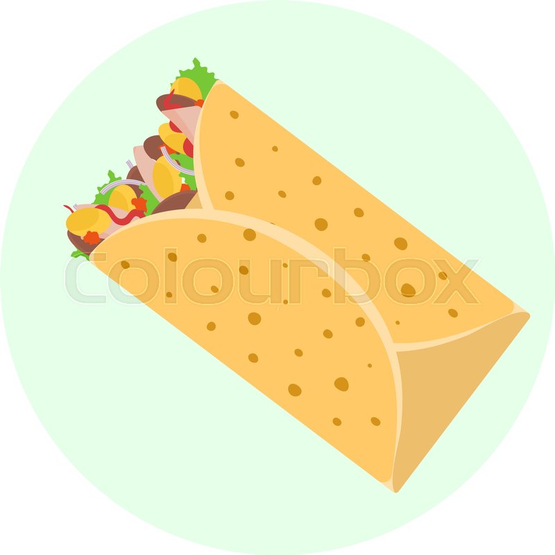 800x800 Flat Vector Delicious Mexican Burrito With Chicken Meet, Corn And