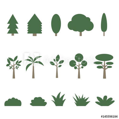 500x500 Tree And Bush Vector Set. Isolated On White Background
