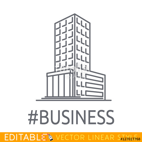 500x500 Hashtag Business Building Of Big Company. Sketch Line Flat Design