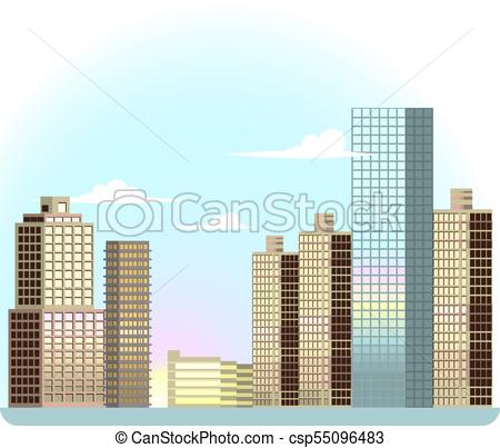 450x403 Urban Landscape With Buildings And Skyscrapers On Sunrise
