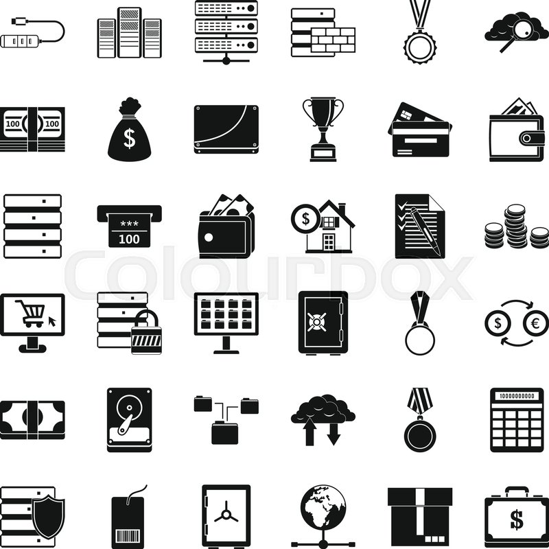 800x800 Business Card Icons Set. Simple Style Of 36 Business Card Vector