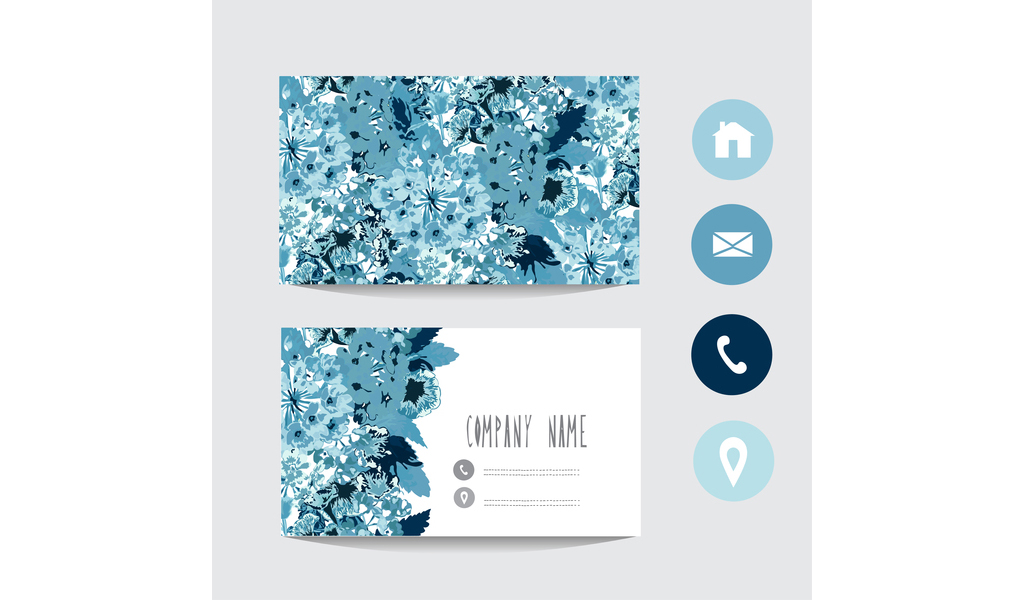 1024x600 Blue Floral Business Card Template With Social Icons Vector Free