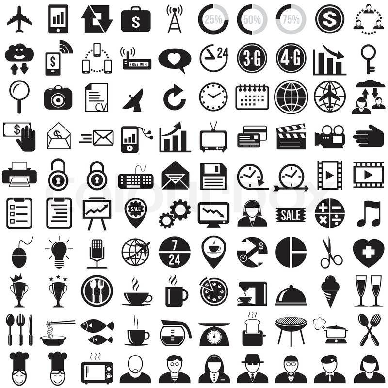 800x800 100 Business And Food Icons Set, Vector Format Stock Vector
