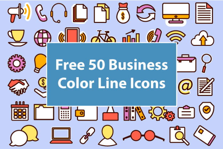709x474 50 Business Icons Vector Free Download