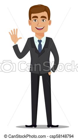 264x470 Handsome Banker In Business Suit. Cheerful Cartoon Character