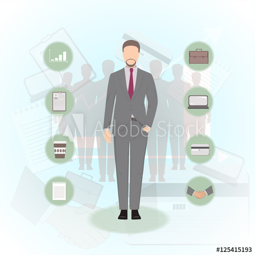 500x500 Set Of Manager Flat Figure And Business Icons Credit Card, Laptop