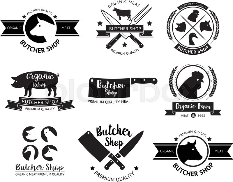 800x626 Butcher Shop Logo And Label. Vector Illustrations. Stock Vector