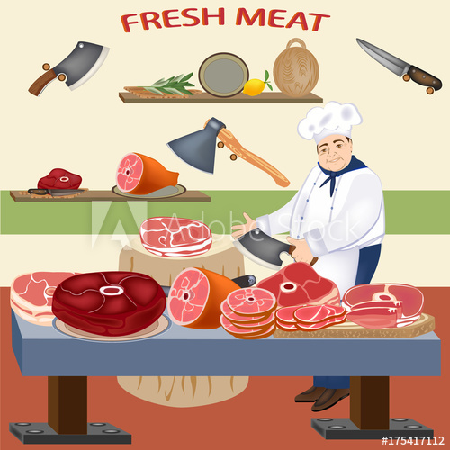 500x500 Fresh Meat And Butcher. Vector Meat Products. Pork, Beef, Ham