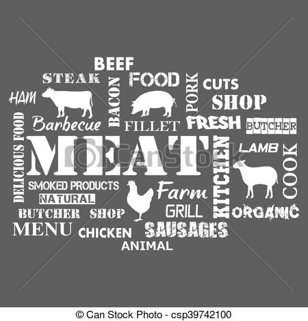 450x470 Meat. Text Set Of Butcher . Vector Illustration.