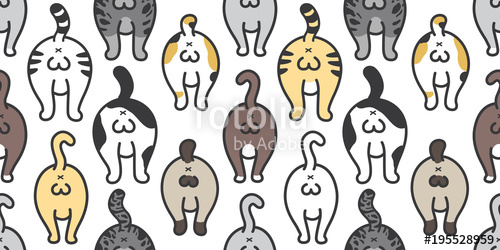 500x250 Cat Seamless Pattern Vector Kitten Breed Butt Of Cat Isolated