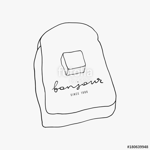 500x500 Doodle Toast With Butter Vector Line Art. Breakfast Food