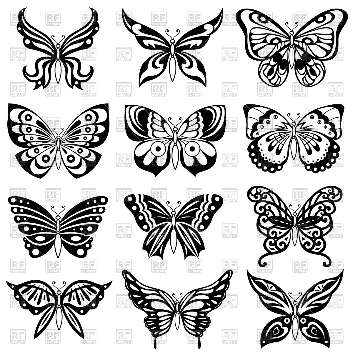 1200x1200 Set Of Ornamental Black Butterflies Vector Image Vector Artwork