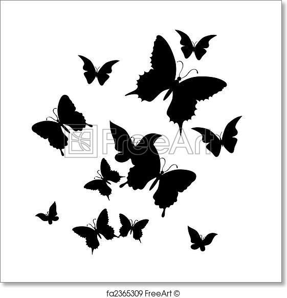 561x581 Free Art Print Of The Butterfly. Vector Illustration . Silhouette