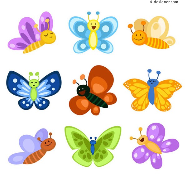 600x564 4 Designer Cartoon Butterfly Vector