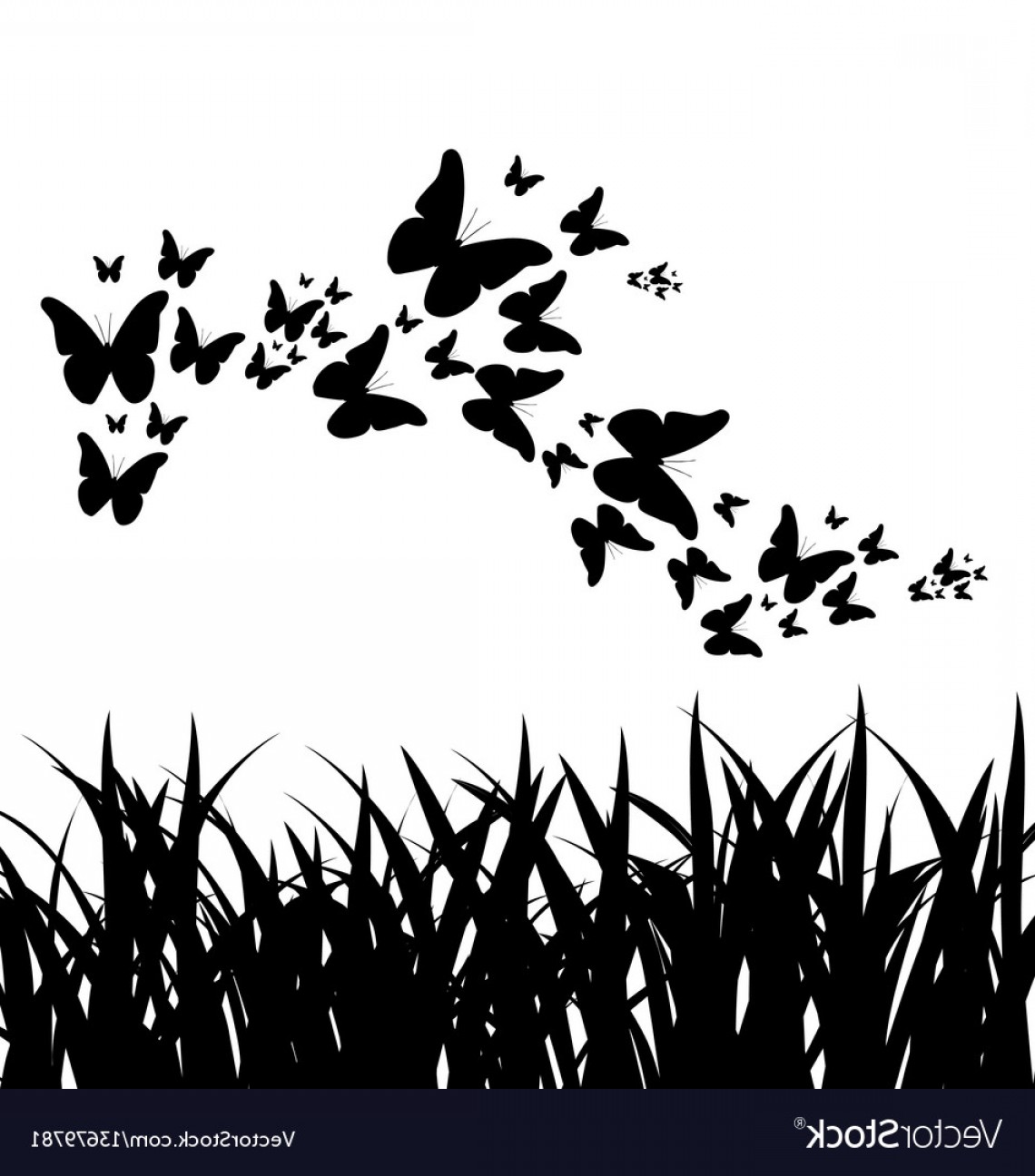 1140x1296 Silhouette Of Grass And Flying Butterflies Vector Sohadacouri