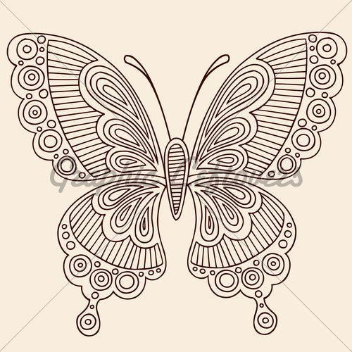 500x500 Henna Outline Butterfly Vector Illustration Design Element Gl