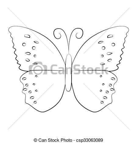 450x470 Black Outline Vector Butterfly On White Background.