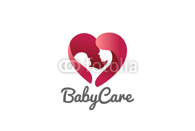 400x269 Mother Holding Child Baby Heart Logo Vector. Clinic Care Icon
