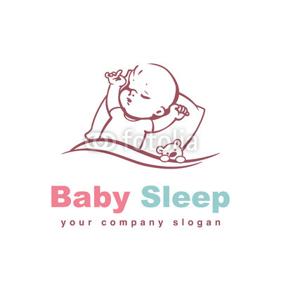 400x400 Baby Logo Template. Sleeping Baby On Soft Pillow Under Blanket