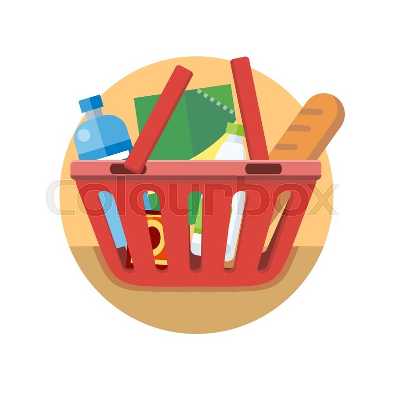 800x800 Shopping Cart With Food Design Flat. Shopping Bag Basket, Buy Icon