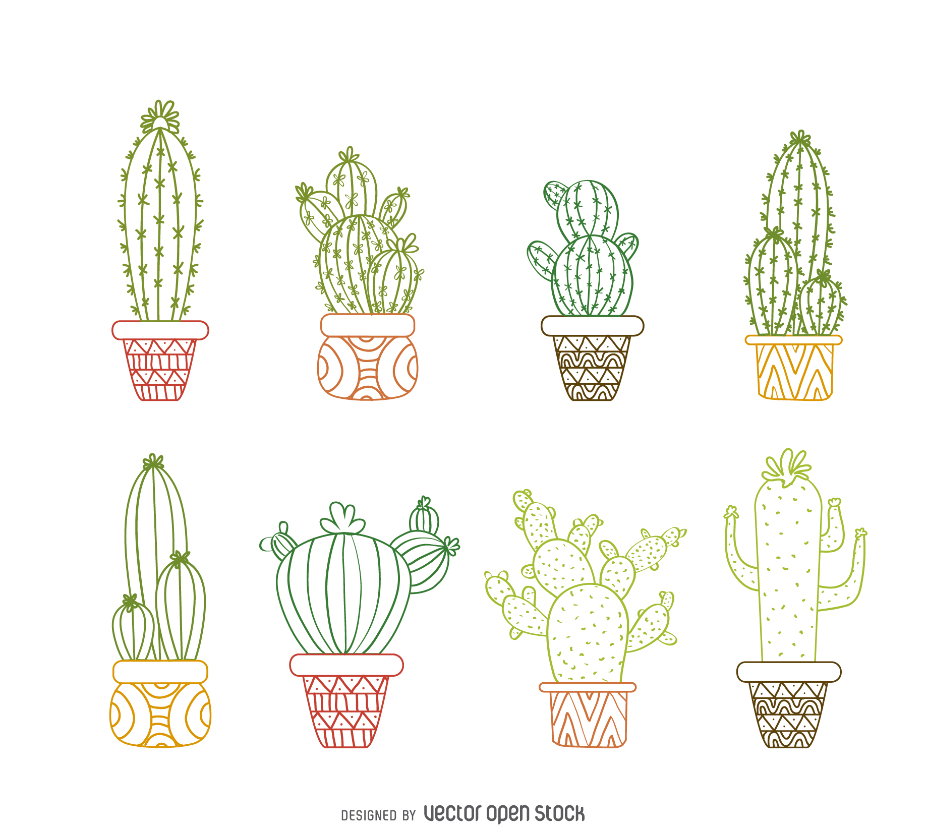 1836x1650 Cactus Outline Drawings Set