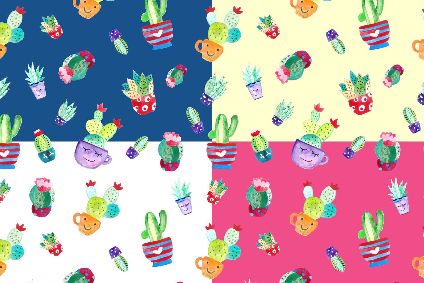 1440x960 Watercolor Funny Cactus Vector Free Pattern