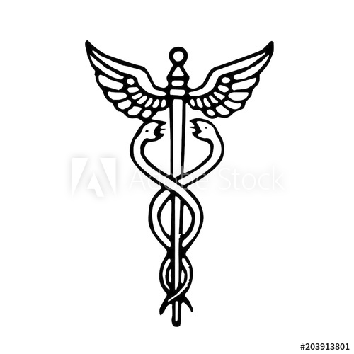 500x500 Caduceus Medical Symbol In Black And White. Vector Illustration