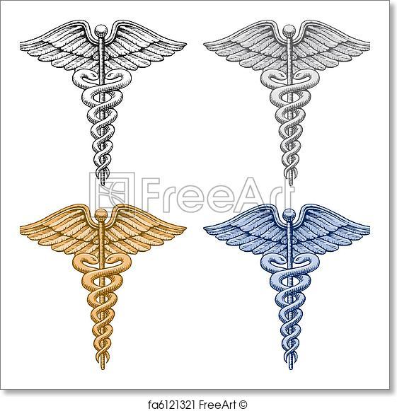 561x581 Free Art Print Of Caduceus Medical Symbol. Illustration Of Four