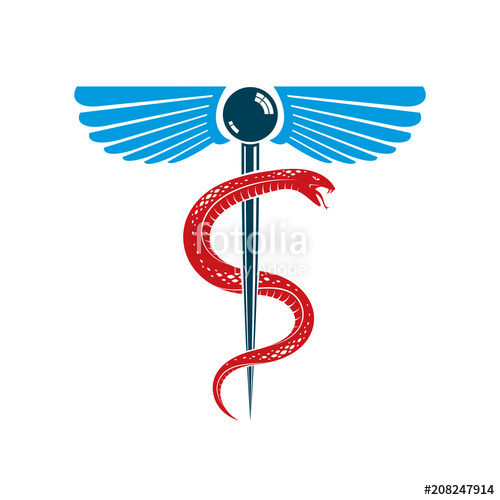 500x500 Caduceus Medical Symbol, Graphic Vector Emblem Created With Wings
