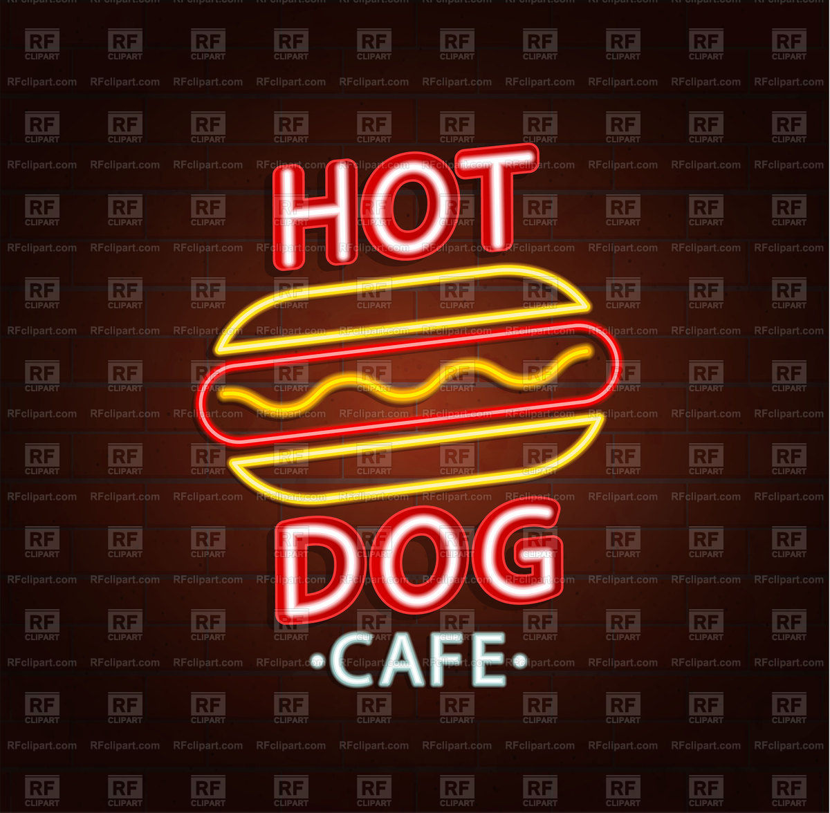 1200x1176 Neon Sign Of Hot Dog Cafe Vector Image Vector Artwork Of Food
