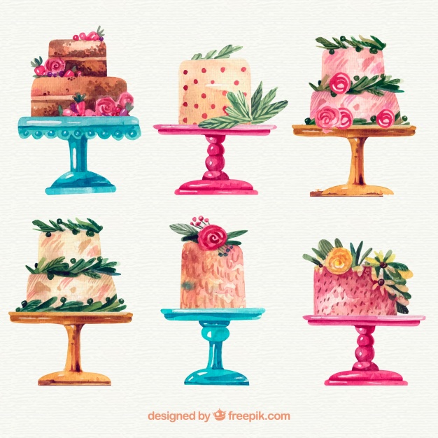 626x626 Collection Of Watercolor Cakes Vector Free Download