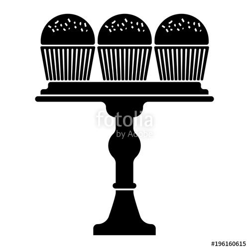 500x500 Black Silhouette Of A Cup Cake Stand With Cakes On It, Isolated