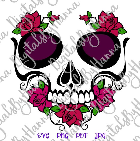 570x576 Sugar Skull Svg File For Cricut Calavera Rose Flower Vector