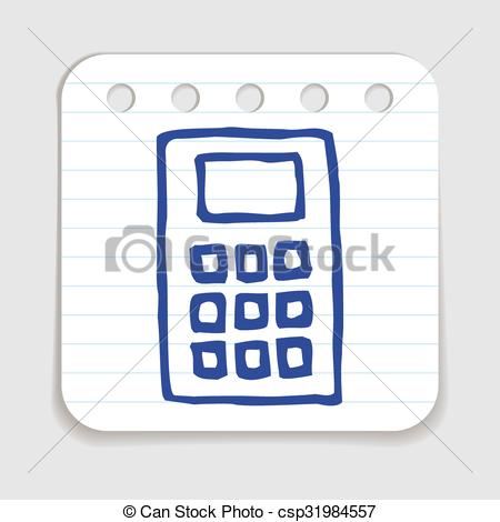 450x470 Doodle Calculator Icon. Blue Pen Hand Drawn Infographic Symbol On