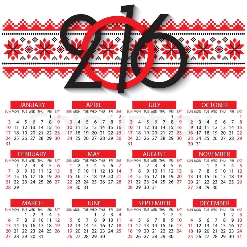 800x800 Calendar 2016 Vector Design Template Stock Vector Colourbox
