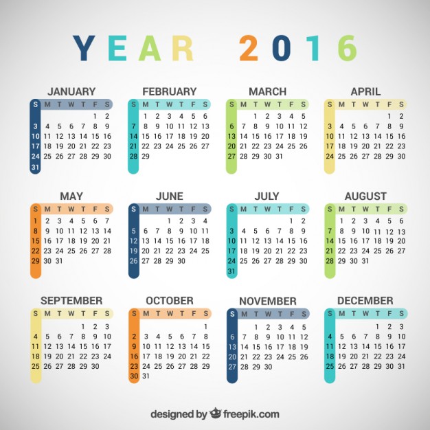 626x626 Colorful 2016 Calendar Vector Free Download