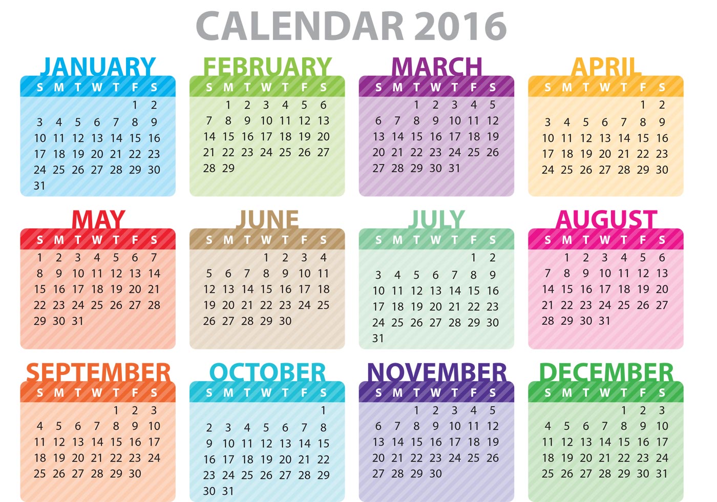 1400x980 Colorful Calendar 2016