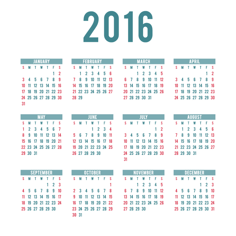 800x800 Simple Blue And Pink Calendar 2016 Vector Free Vector Graphic