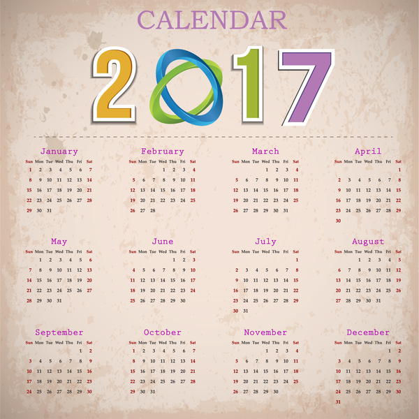 600x600 Calendar 2017 Templates Free Vector In Adobe Illustrator Ai ( .ai