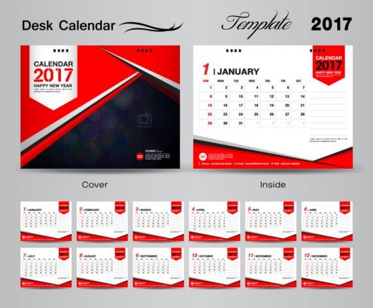539x445 Desk Calendar 2017 Vectors Template 04 Free Download